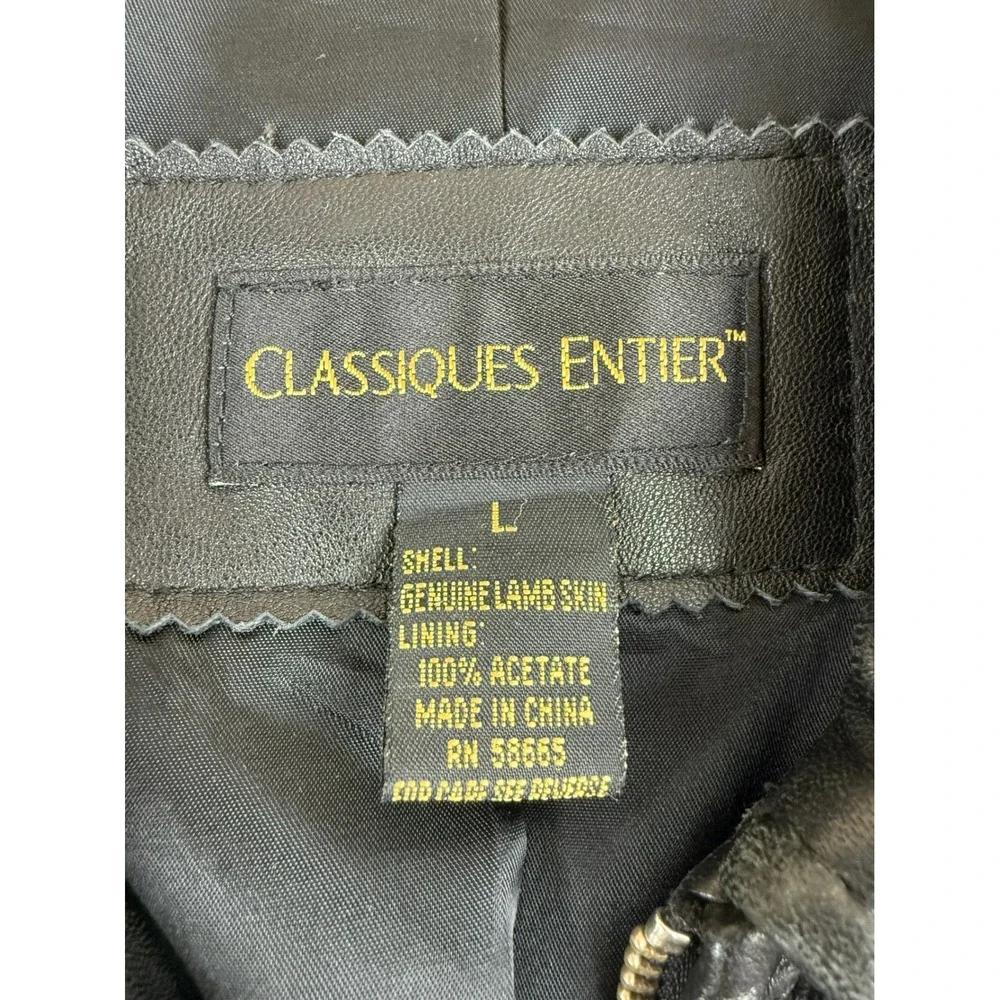 Genuine Lambskin Leather Jacket Black Zip Front‎ Fitted Moto Womens L Classiques